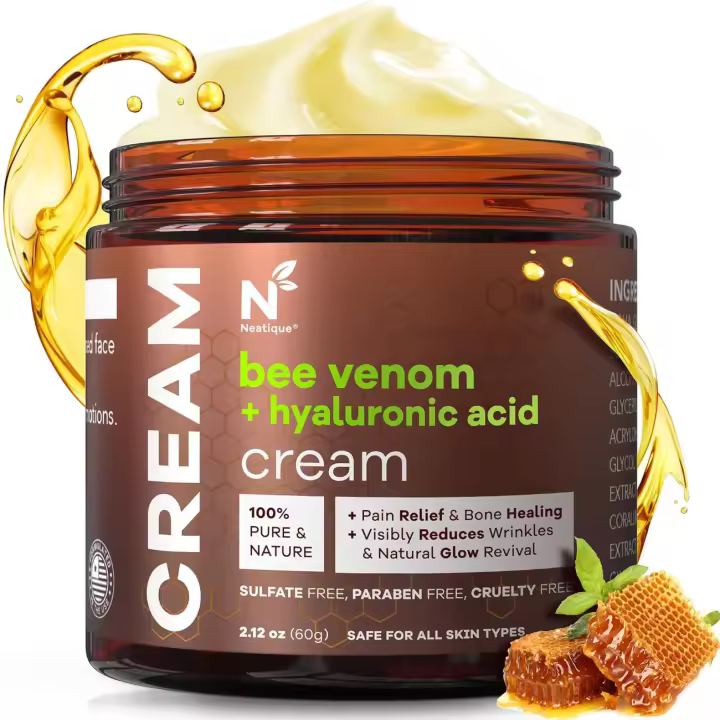 Crema facial antienvejecimiento Neatique Bee Venom & Hyaluronic Acid – 2025 Nueva fórmula de renovación, hidratante, todo tipo de piel, 2.12 oz - 1