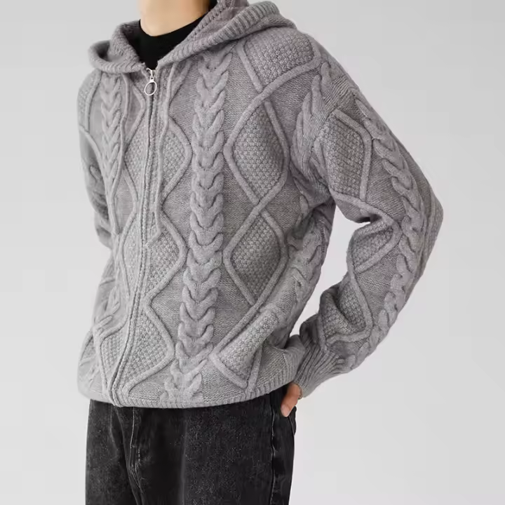 Primavera otoño suéteres con capucha para hombres cárdigans de moda prendas de punto Tops masculinos - 1