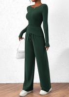 Conjunto de otoño Camiseta asimétrica de manga larga Pantalones de pierna ancha Traje informal Chándal - details 42