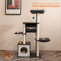 Muebles de madera modernos de la torre del gato, soporte del árbol del gato, 51,3 pulgadas con un túnel columpio de hamaca - details 4