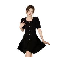 falda básica de hombro plano delgada de talla grande con falda negra pequeña que abraza la cintura para mujer - details 5