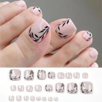 Juego De 24 Piezas Uñas Postizas De Acrílico Con Borde Blanco Y Flor Artísticas Para Pies Uñas Press on Removibles Para Fiestas - details 32