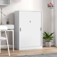 Armario de Oficina Práctico con 2 Puertas Corredizas con Llaves y 3 Estantes para Oficina/Estudio 80x40x120 cm Blanco - details 1