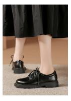 Nuevo otoño cabeza redonda de cuero suave con cordones zapatos individuales de suela plana blanco versátil británico pequeño zapatos de cuero - details 9