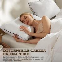 Plumón de plumas orgánico almohadas 50x75 Paquete de 2 Unidades, Lujosa almohada para dormir de hotel de 3 cámaras, Almohada 50x75 cm plumón con funda 100% algodón y relleno de plumón de ganso, Blanco - details 6
