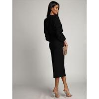 Noche elegante y bonita con cuello en V para mujer, vestidos divididos de color sólido, nueva moda, vestido de manga larga - details 2