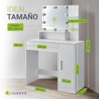 Tocador con iluminación LED, Espejo, cajón, 3 estantes y Armario - 90 x 38 x 137 cm - Blanco - Madera - tocador Mesa de Maquillaje - details 4