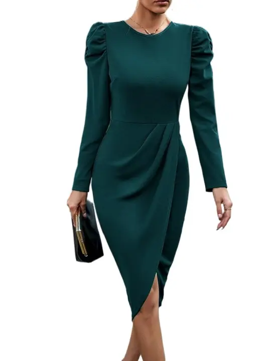 Elegante Vestido Medio para Mujer Color Sólido, Corte Alto, Elástico, Lujo de Alta Calidad, Tendencia Y2K - 1