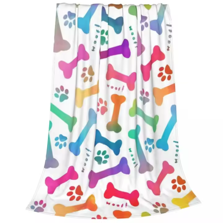 Manta Suave y Cálida Personalizada Diseño de Huellas de Perro Arcoíris - 1