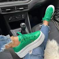Zapatos de plataforma de cuero para Mujer, Zapatillas de tacón grueso de Color sólido, zapatos deportivos planos informales, zapatos de diseñador - details 4