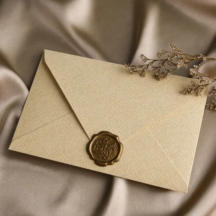 Sobre Retro con textura de lino, pegatina de cera de sellado Simple, tarjeta de felicitación, tarjeta de invitación romántica, 10 Uds. - 1