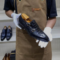 Zapatos italianos de cuero hechos a mano para hombre, zapatos de cuero con patrón de cocodrilo de doble hebilla para negocios - details 1