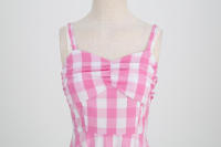 Hepburn-Vestido vintage a cuadros rosas, cuello halter de rayas de cintura alta, largo medio - details 3