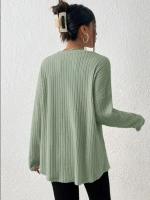 Suéter de Manga Larga para Mujer Jersey Informal, Suelto, Rayas Verticales, Color Sólido, Cuello Redondo - details 6