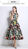 Vestido francés elegante de gama alta, sin mangas, cuello redondo, cintura estampada, adelgazante, corte en A, gran swing - details 4