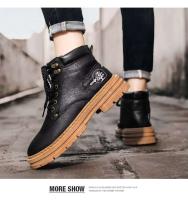 Botas altas para hombre, zapatos de cuero planos informales y versátiles con suela gruesa, compatibles con tablero de trabajo, moda de invierno, 2025 - details 14
