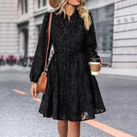 Vestido Midi de manga larga con cuello levantado para mujer, moda coreana, Vintage, Color sólido, primavera y otoño, 2025 - details 3