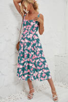 Vestido midi de satén con tirantes finos para mujer, abertura frontal, hueco - details 26