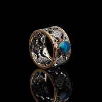 Anillos creativos de plata con incrustaciones de ópalo azul para mujer, diseño Vintage, anillo de compromiso hueco ancho, joyería - details 2