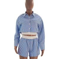 Conjunto de Moda para Mujer de Primavera 2024 Camisas de Manga Corta y Larga con Rayas Shorts - details 16
