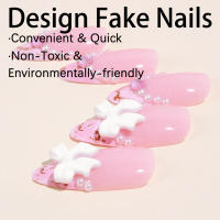 Uñas rosas con decoración de lazo 3D, uñas postizas a prueba de manchas, decoración DIY - details 5