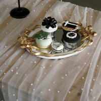 Mantel de cumpleaños y boda INS, tela de fondo Extra grande con perlas de tul para fiesta de graduación, decoración para mesa de comedor y banquete - details 3