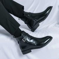 Botas puntiagudas de moda de negocios de cuero suave clásico para hombres, pantalones cortos casuales de estilo británico de caña alta - details 11