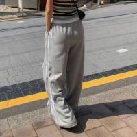 Pantalones de Pierna Ancha y Cintura Suelta con Encaje Harajuku Colección de Primavera-Otoño para Mujeres Cintura Elástica, Abierto en la Cintura - details 4