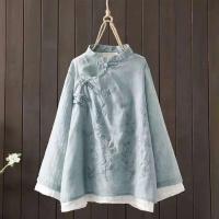 Algodón en mujer blusa estilo bordado wer patrón nudo botón cuello alto A e camisa china - details 10