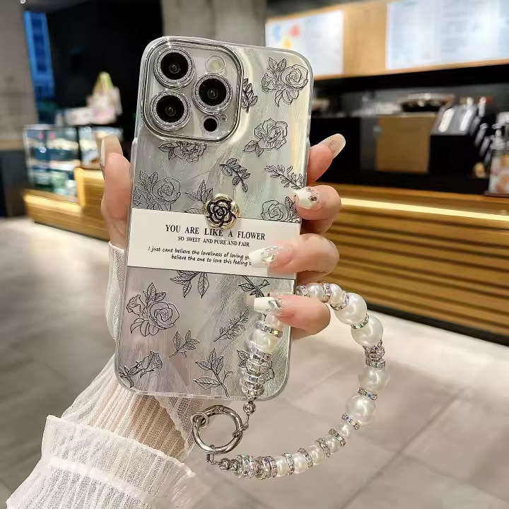 Funda de Teléfono con Patrón de Flor para iPhone Con Correa para Mujeres - 1