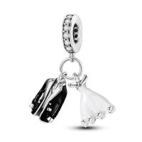 Pulsera negra con dijes plateados, cuentas dobles y vestido de novia blanco para hacer joyas - details 0