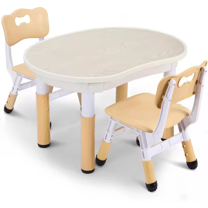 2 Sillas, Mesa y Sillas Infantiles con Forma de Cacahuete, Altura Ajustable, Mesa de Pintura para Niños, Juego de Mesa y Silla Infantil para Guardería y Jardín de Infancia, Amarillo - 1