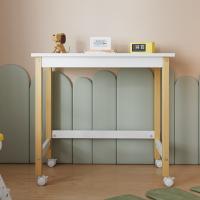 Mesa, escritorio, mesa de trabajo, con ruedas direccionales, pino+MDF, blanco+natural - details 1