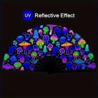1 abanico grande de carnaval, abanico de mano con brillo UV para hombres/mujeres, hongo reflectante, adecuado para artes marciales, Pascua, temas retro hawaianos, disfraces de carnaval, bares, fiestas, discotecas, bailes, regalos y decoraciones de cumplea - details 2