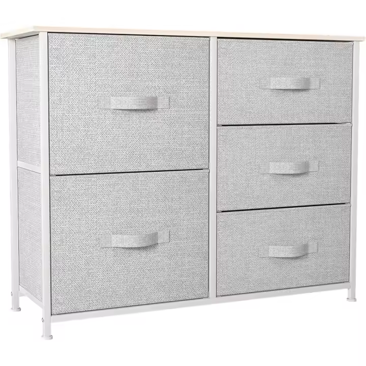 Cajonera de Tela Extraíble de 5 Cajones Almacenamiento de Tela Cómodo para Sala de Estar, Dormitorio, Habitación Infantil Gris Claro - 1