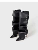 Nuevas botas de piel negras para mujer con punta cuadrada y suela gruesa - details 14