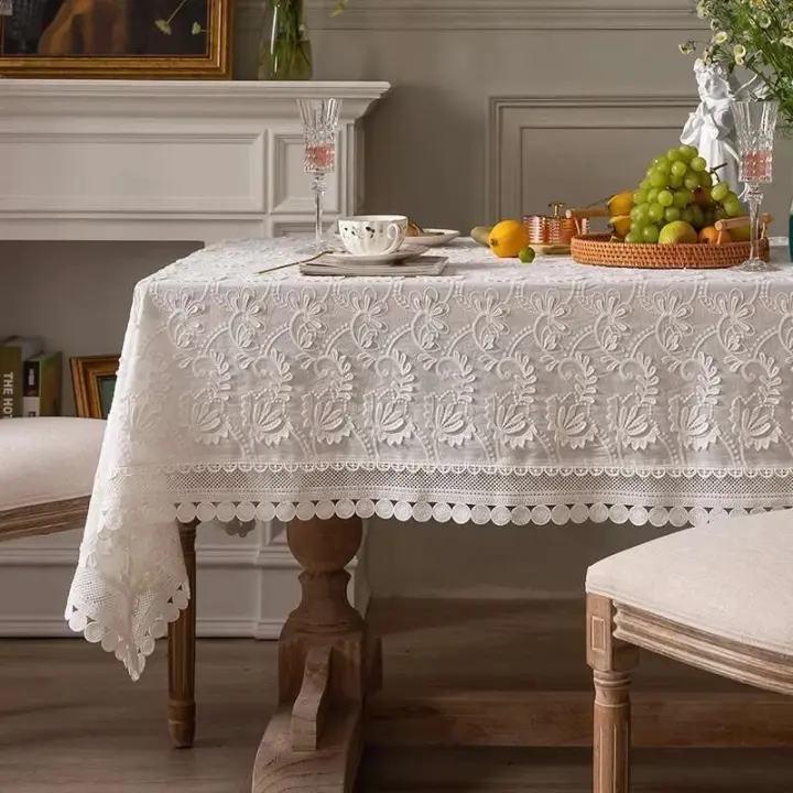Mantel de banquete ENCE de lujo, funda blanca americana bordada para salón y dormitorio - 1