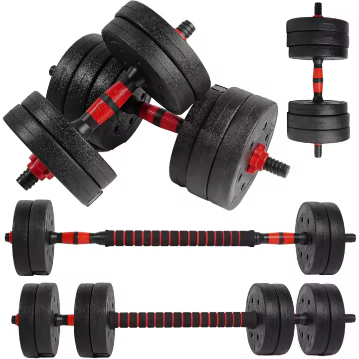 Ajustables【Discos de Cemento |   10-40 kg】con Barra Recta de Conexión |   Pesas Ergonómicas para Hombres y Mujeres, Gimnasio en Casa, Fitness (Transformador Rojo/Naranja) - 1
