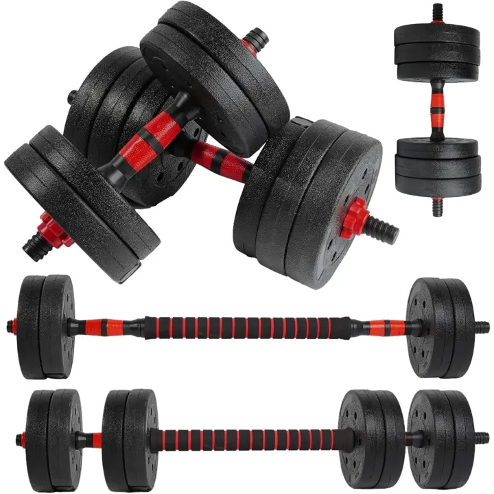 Ajustables【Discos de Cemento |   10-40 kg】con Barra Recta de Conexión |   Pesas Ergonómicas para Hombres y Mujeres, Gimnasio en Casa, Fitness (Transformador Rojo/Naranja) - 1