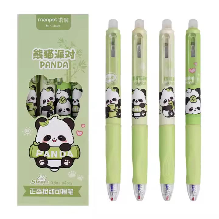 Bolígrafo borrable Capybara Panda, tinta azul/negra, borrador térmico estético, firma de escritura, bolígrafo de Gel de 0,5mm para escuela y oficina, 4 Uds. - 1