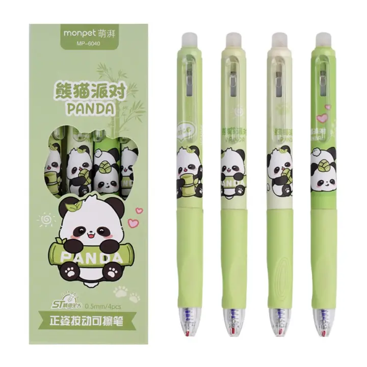 Bolígrafo borrable Capybara Panda, tinta azul/negra, borrador térmico estético, firma de escritura, bolígrafo de Gel de 0,5mm para escuela y oficina, 4 Uds. - 1