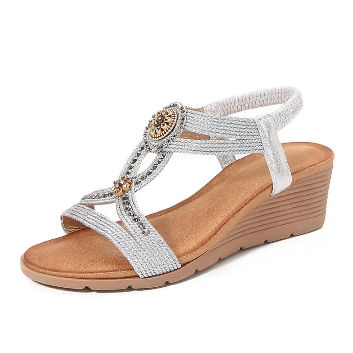 Sandalia Cómodas Nuevas Sandalias De Diamantes De Agua De Moda Zapatos De Mujer con Tacón Inclinado De Fondo Grueso - 1