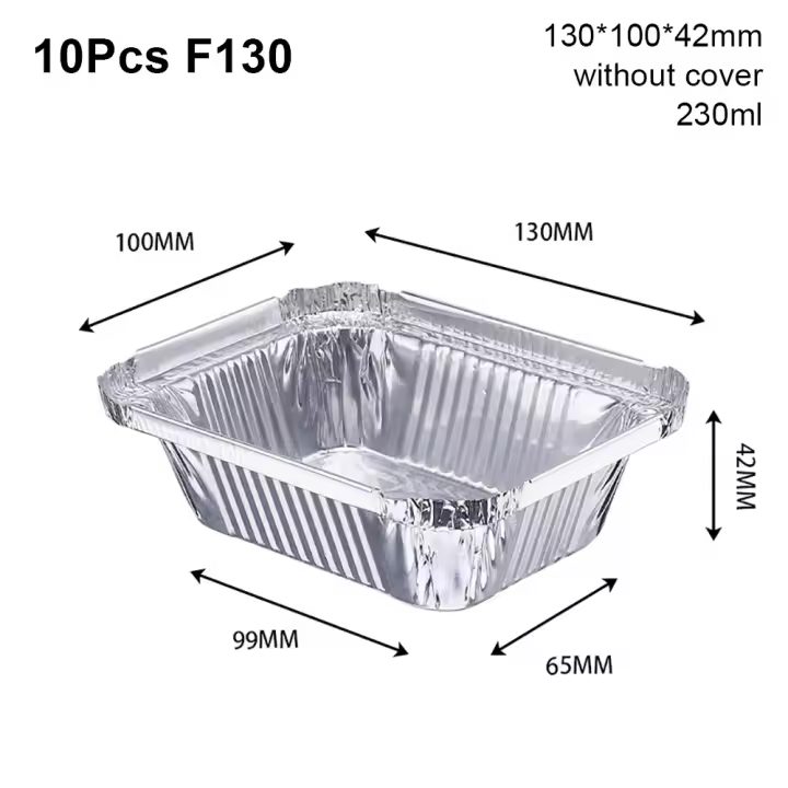 Bandeja Rectangular de papel de aluminio antiadherente, recipiente para alimentos de 130/410/700/750ml, bandeja para hornear desechable, 10 Uds. - 1