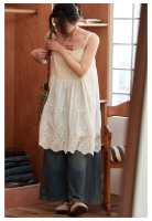 Vestido Halter bordado de Color puro para mujer, falda larga de fibra de triacetato con cintura holgada artística, sin mangas, primavera y verano - details 14