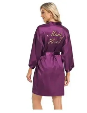 Bata de novia para dama de honor, bata de baño tipo kimono bordada, camisón informal de satén corto, ropa de dormir Sexy para mujer - 1