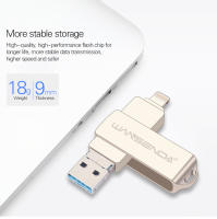 Disco de Memoria USB WANSENDA de Metal 256GB 128GB 64GB 3.0 para iPhone 14 Pro/13/12/11/XR. Pen Drive OTG con Interfaz Hardware Lightning Diseño de Rotación - details 7
