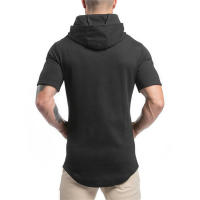 Plain Gym Hooded Short Sleeve T-shirt Men Bodybuilding Hoodies Men Fitness Clothing Muscle Shirts Pullover Sweatshirt - details 4