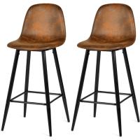 Taburete de Bar Industrial Vintage Altura de 72,5cm, Diseño de Resalto y Reposapiés, Tapizado de Gamuza, Marrón - details 0
