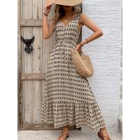 Vestido Largo de Verano 2025 Cuello en V Profundo, Mangas sin Agujar, Estampado Floral, Tejido Transpirable para Playa, Fiesta o Eventos Casuales Diseño Boho-Chic - details 1