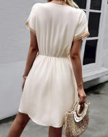 DamasVVestido de manga larga con cuello de linternas, vestido de camisa de longitud media con borla, cinturón, Vestido de playa - details 3